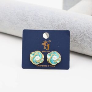 حلق على شكل وردة ملونة مع زركون لون ذهبي وازرق