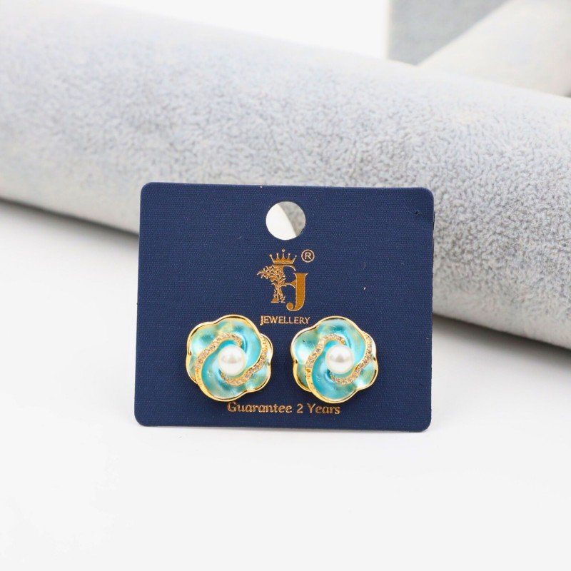 حلق على شكل وردة ملونة مع زركون لون ذهبي وازرق