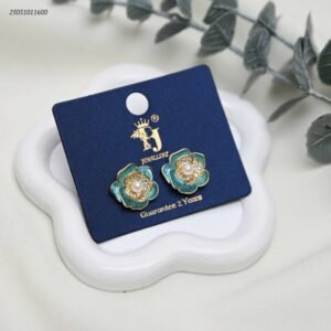 حلق على شكل وردة ملونة مع زركون لون ذهبي وازرق