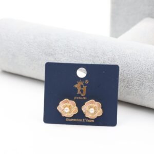 حلق على شكل وردة ملونة مع زركون لون ذهبي وزهري