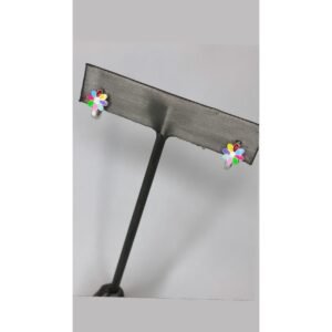 حلق فضة دبلة وردة ملونة عيار 925