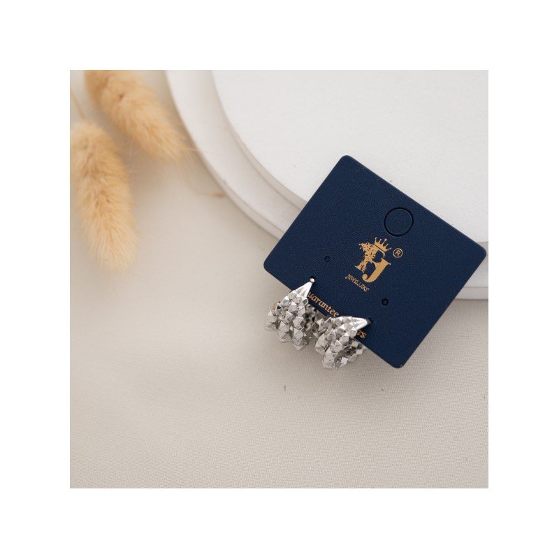 حلق فضي بتصميم دائري 3 طبقات