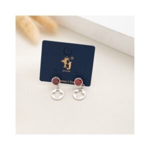 حلق فضي زركون أحمردائري بتصميم وردة مفرغة