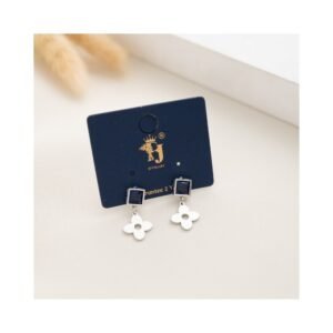 حلق فضي زركون أزرق بتصميم وردة