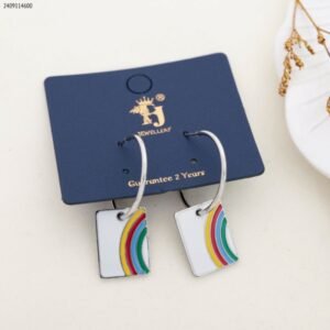 حلق قوس قزح مستطيل لون فضي