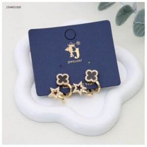 حلق نسائي بتصميم برسيم ونجمة مرصعة بالزيركون لون ذهب و اسود