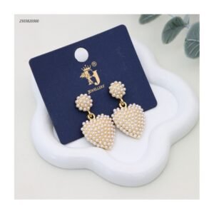 حلق نسائي متدلي بتصميم قلب مزين باللؤلؤ لون ذهبي