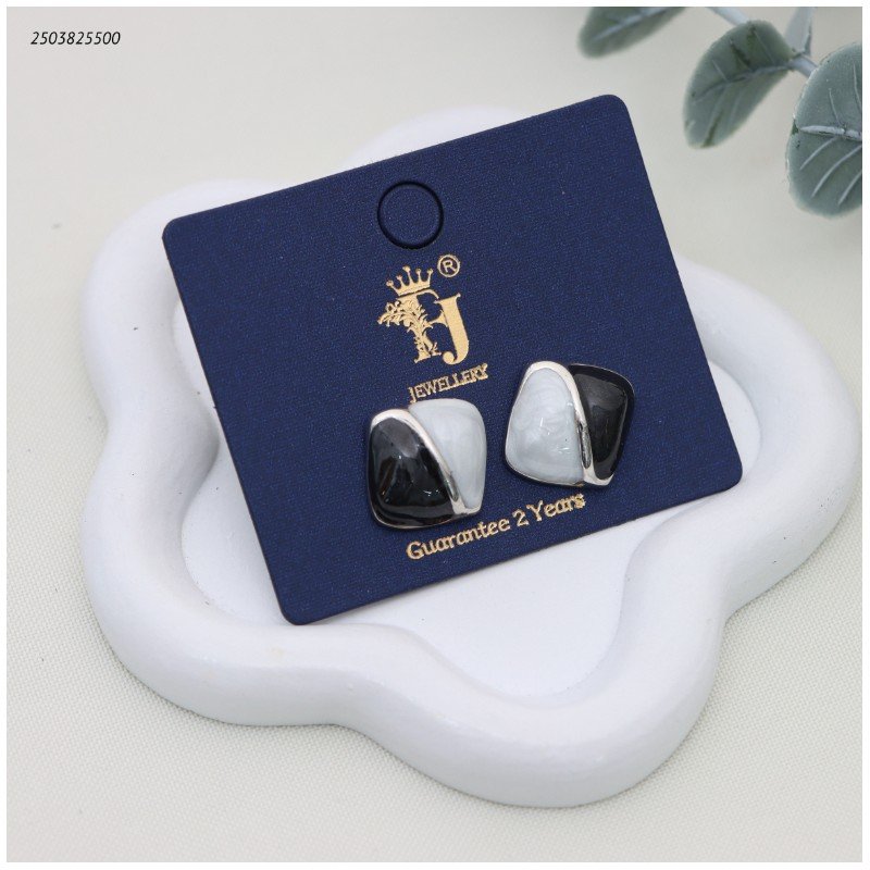 حلق نسائي مربعة مطلية بالمينا بلونين لون فضي واسود