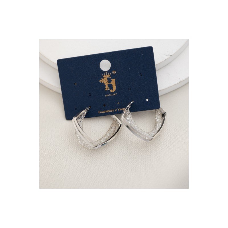 حلق فضي هوبس مربع كرستال