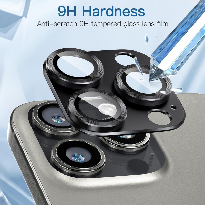 حماية عدسة كاميرا لآيفون  15/ 15Plus مصنوعة من زجاج مقوّى قطعة واحدة - لون أسود