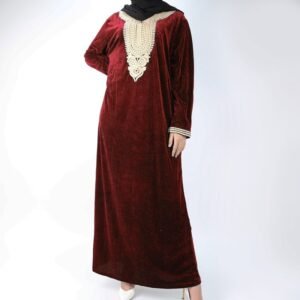 دشداشة ستاتية مخمل مخططة بالطول لون خمري