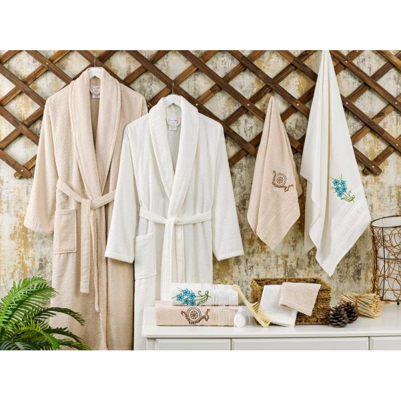 طقم روب حمام قطن 100% 10 قطع VALOR ECO CREAM & BEIGE