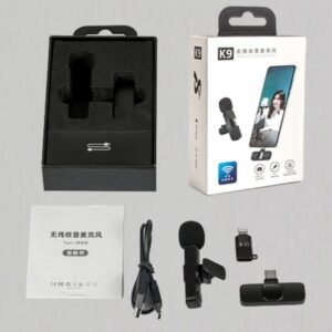 زوج ميكروفونات لاسلكية مع وصلة منفذ لايتنينج لون أسود