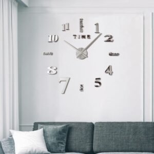 ساعة حائط اكريليك انالوج ثلاثية الأبعاد دائرية لون فضي