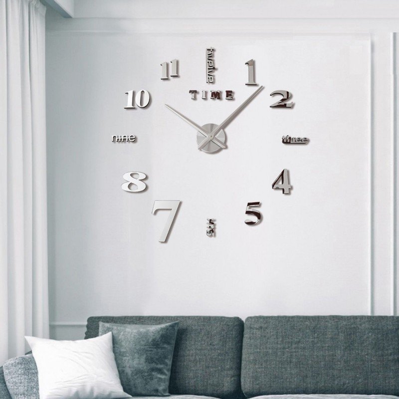 ساعة حائط اكريليك انالوج ثلاثية الأبعاد دائرية لون فضي