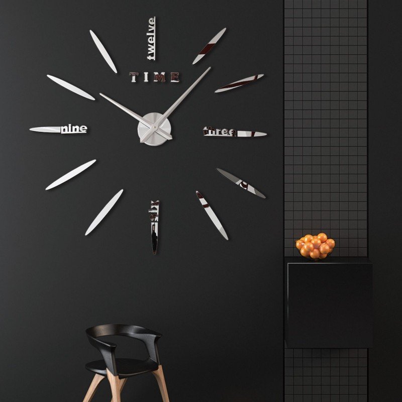 ساعة حائط ستيكرز ZH لون فضي