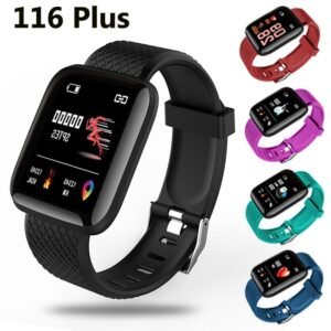 ساعة رياضية ذكية تعمل باللمس الكامل بحزام سيليكون لمراقبة خطوات المشي والسعرات الحرارية ومعدل ضربات القلب وجودة النوم - لون أسود