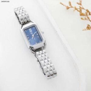 ساعة ستاتي مستطيلة مع زركون (اللون: فضي)