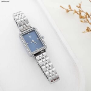 ساعة ستاتي مستطيلة مع زركون (اللون: فضي)