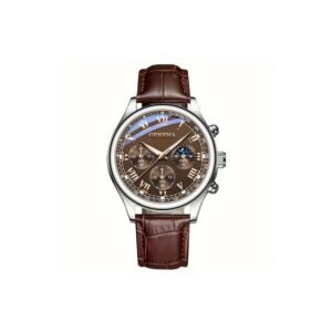 ساعة كوارتز فاخرة للرجال من Geneva حزام جلد لون بني