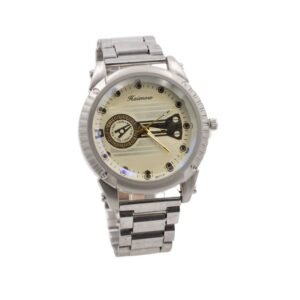 ساعة معدنية للرجال لون فضي أرضية بيضاء