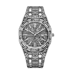 ساعة معدنية مزخرفة بآيات قرآنية للرجال لون فضي