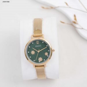 ساعة نسائية دائرية مع حزام معدني لون ذهبي