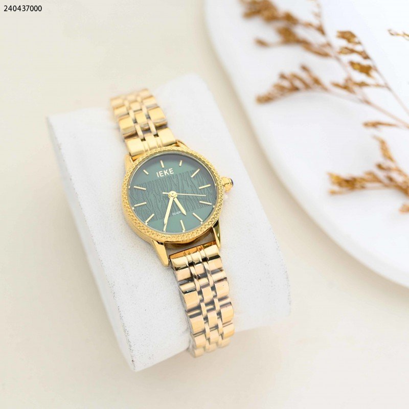 ساعة نسائية دائرية مع حزام معدني لون ذهبي