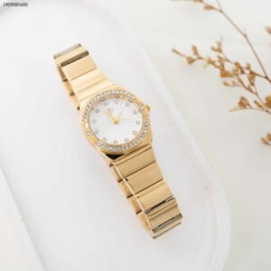 ساعة نسائية دائرية مع زركون - Fj (اللون: ذهبي)