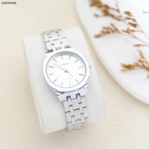 ساعة نسائية دائرية مع زركون وحزام معدني لون ذهبي