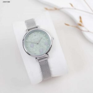 ساعة نسائية مستطيلة مع حزام مجدل لون ذهبي