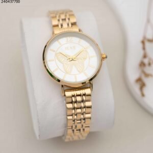 ساعة نسائية مستطيلة مع حزام معدني لون ذهبي