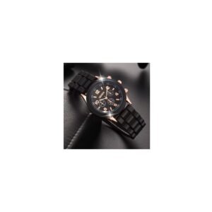 ساعة يد كوارتز أنيقة للصبايا حزام سيليكون لون أسود