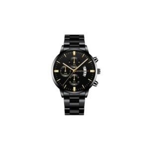 ساعة يد كوارتز رجالية فخمة مع حزام من الستانلس ستيل المقاوم للصدأ - لون أسود - ماركة Geneva