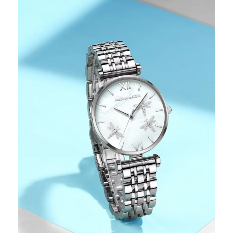 ساعة يد كوارتز ستانلس من Hannah Martin للنساء لون فضي