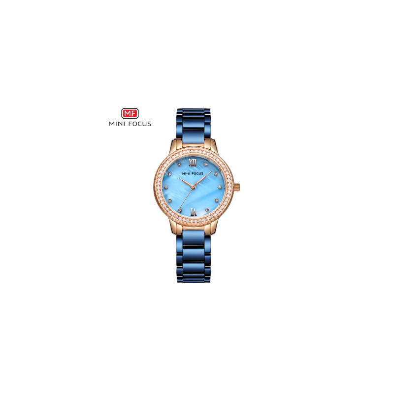 ساعة يد كوارتز ستانلس من MINI FOCUS للنساء لون أزرق