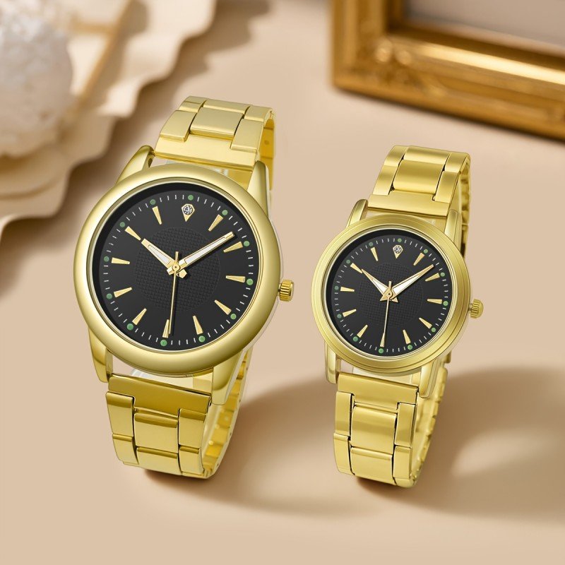 ساعة يد كوارتز للكبلز عدد 2 مصنوعة من الفولاذ المقاوم للصدأ لون ذهبي