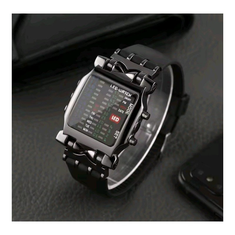 ساعة يد ماتريكس رجالية دقيقة لرواد الفضاء - تظهر اليوم والاسبوع والشهر ، بإضاءة LED، تعمل بنظام ثنائي، مناسبة للاستخدام اليومي - لون أسود مع فضي