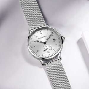 ساعة يد معدنية للرجال لون فضي من Mini Focus