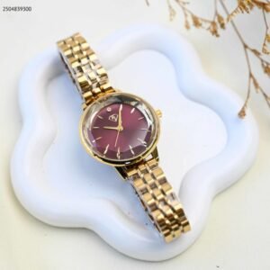 ساعة يد نسائية أنيقة لون ذهبي واحمر