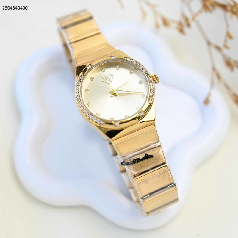 ساعة يد نسائية ذهبية أنيقة مرصعة بالكريستال لون ذهبي