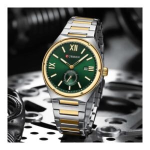 ساعه CURREN رجالي لون فضي قاعده خضراء