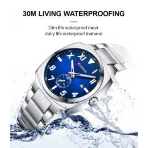 ساعه CURREN رجالي لون فضي قاعده زرقاء