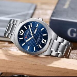 ساعه CURREN رجالي لون فضي قاعده زرقاء