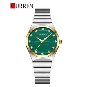 ساعه CURREN ستاتي لون اخضر فضي