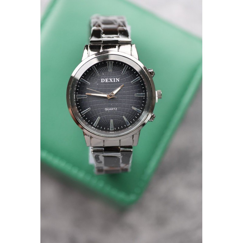 ساعه يد رجاليه دائري ستانلس ستيل لون اسود