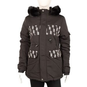 سترة بناتية مبطنة مع طاقية لون أسود