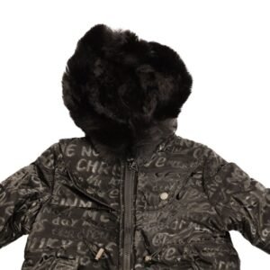 سترة بناتية مبطنة مع طاقية لون أسود