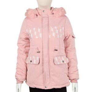 سترة بناتية مبطنة مع طاقية لون زهري فاتح