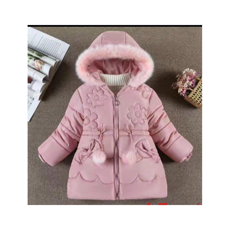 سترة بوليستر مبطنة مع طاقية للأطفال لون زهري